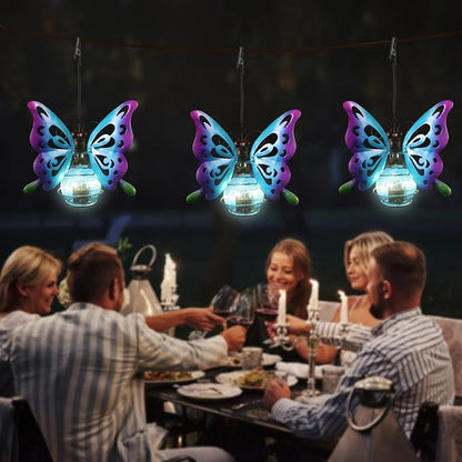 Butterfly Solar Outdoor Hanging Lantern Creative Small Sculpture Lights Durable Waterproof Lamp Suitable for Festivals Garden Decor Birthday Gifts for Grandma Mom Women Girl