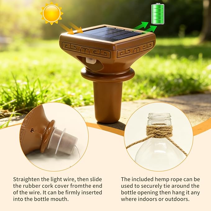 VOOKRY Solar Wine Bottle Lights, 8 Pack 20 LED Solar Powered Cork Lights Waterproof Outdoor Fairy String Lights Wine Bottle Decorations for DIY, Party, Wedding, Garden, Patio, Tabletop(Warm White)