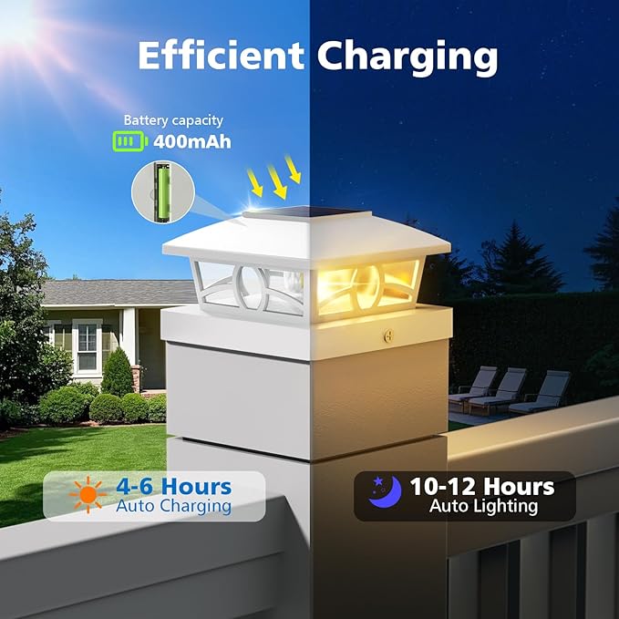 NIORSUN Solar Post Lights Outdoor, Fence Post Solar Lights Warm White Outdoor Waterproof Edison LED Bulbs Garden Patio Fence Deck Decor, Fence Post Caps 4x4 5x5 Wood Vinyl, White 8 Pack