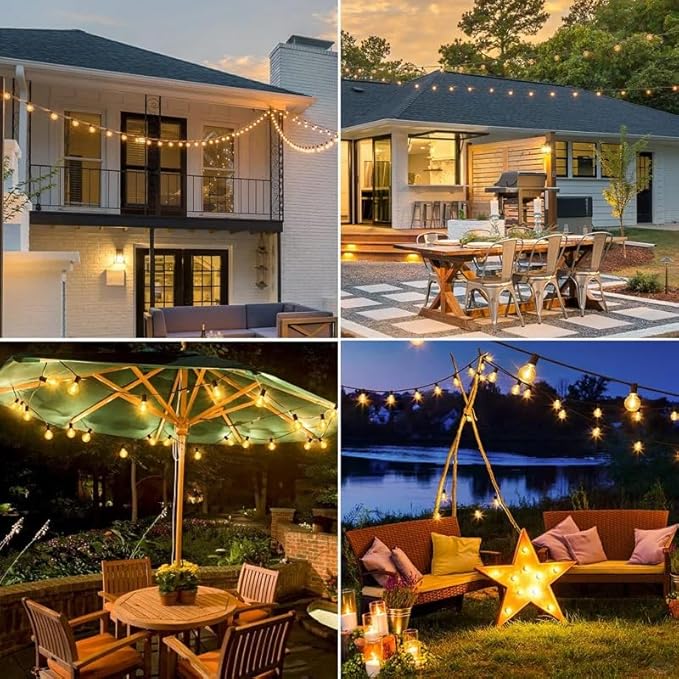 25FT G40 Globe Patio Lights with 20 Edison Glass Bulbs(4 Spare),5W E12 Base Warm Yellow Outdoor String Lights,Waterproof Connectable Hanging Light for Backyard Porch Balcony Party Decor