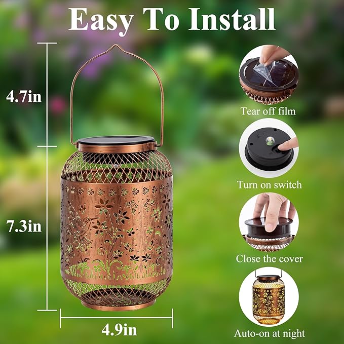 Vaukki Solar Lantern Outdoor Waterproof, Hummingbird Garden Decor Birthday Gifts for Women Friendship Mom Grandma Sister, Metal Hanging Solar Lights for Outside, Patio, Yard, Backyard, Porch, Pathway