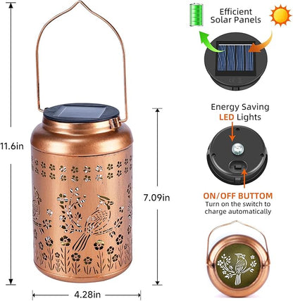 Cardinal Solar Lanterns Outdoor Waterproof Garden Decor,Birthday Gifts for Women Men Mom Grandma Cardinal Hanging Solar Lights Metal Bird Decorative Lantern for Yard, Patio, Lawn,Pathway, Landscape