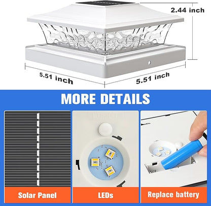 VOLISUN Solar Post Cap Light 4Pack White: RGB Color Changing - Fence Post Lights Solar Outdoor Waterproof for 4x4 x5 x6 WoodenVinyl Post
