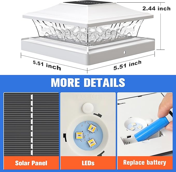 VOLISUN Solar Post Cap Light 16Pack White: RGB Color Changing - Fence Post Lights Solar Outdoor Waterproof for 4x4 x5 x6 WoodenVinyl