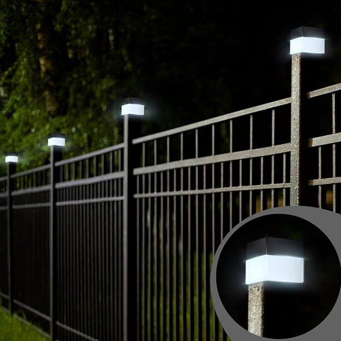 Hicarer 12 Pack Solar Fence Post Cap Lights 2in x 2in Solar Post Cap Fence Lights for Garden, Gazebos, Street Wall (White)