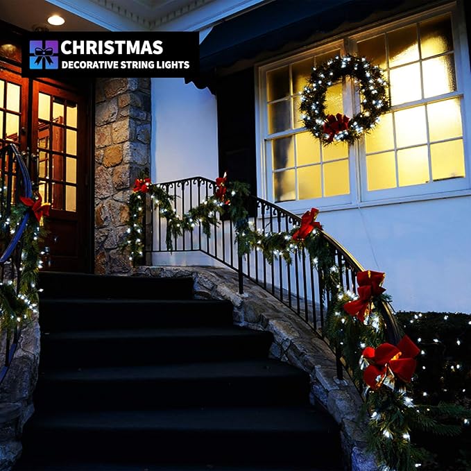 Tcamp Christmas Lights 33ft 100LED Outdoor Indoor Christmas String Lights with Remote Timer, USB or Battery Powered Waterproof 8 Modes Fairy Lights for Xmas Tree Wreath Party Decor (White)