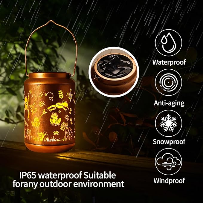 Frog Solar Lanterns Outdoor,Metal Hanging Solar Lights with Frog Projection-Waterproof Garden Decor for Yard,Patio,Backyard,Porch-Gifts for Women,Mom,Grandma,Sister