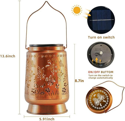 Large Solar Lanterns Outdoor Waterproof Butterfly Birthday Gifts for Women Men, Metal Hanging Solar Lantern Lamp for Yard, Lawn, Patio, Backyard, Butterfly Garden Decor Outside