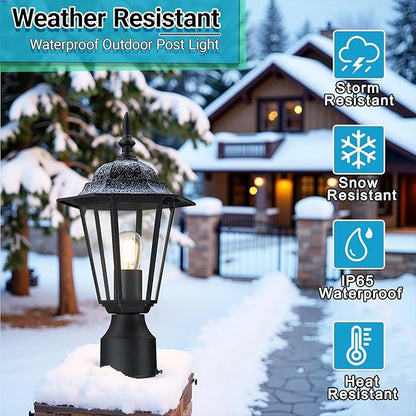 GRUENLICH Outdoor Post Light, Black Waterproof Lamp Post Lights Fxiture, Aluminum Pole Lantern for Outside Yard Pathway Garden, 1 Pack
