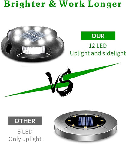 Biling Solar Outdoor Lights Walkway Lights 12 Packs, Bright Solar Ground Lights Uplight Sidelight Waterproof for Yard Walkway Garden Poolside (White)