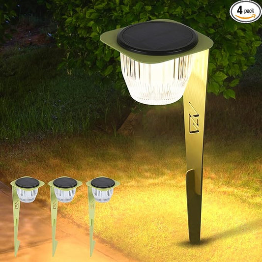 Solar Pathway Lights Outdoor, Super Bright 500 lumens with 2-in-1 Solar Powered and USB Charging Modes, IP65 Waterproof, Auto On/Off Garden Lights for Lawn Patio Walkway, Green (4 Pack)