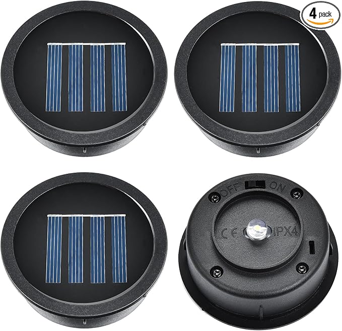 ELUTENG Solar Light Replacement Top 4 Pack (Top Size 2.76 inch, Bottom Size 2.42 inch) LED Solar Lantern Light Lids Outdoor Waterproof Replacement Solar Light Tops Warm White LED