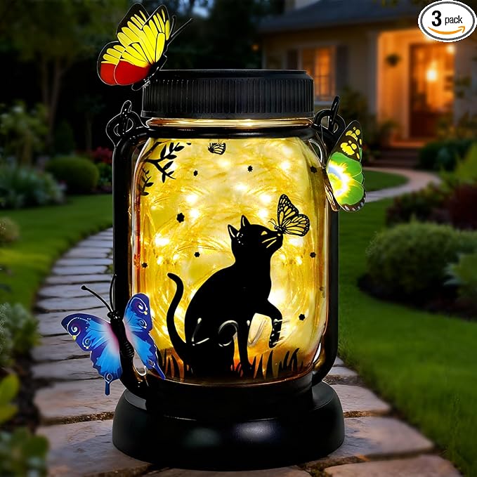 Metal Butterfly Solar Lanterns for Backyard, Waterproof LED