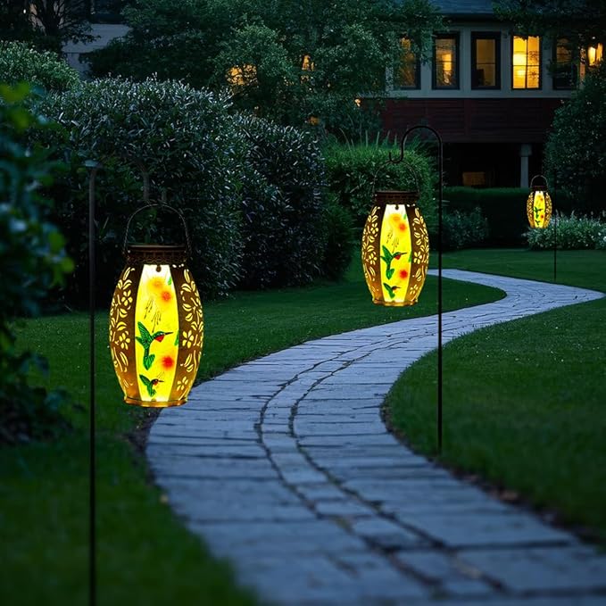STARSOUL Solar Lantern Outdoor Waterproof, Hanging Solar Lantern for Patio Garden Yard Decor, Hummingbird Garden Decor, Hummingbird Gift for Women