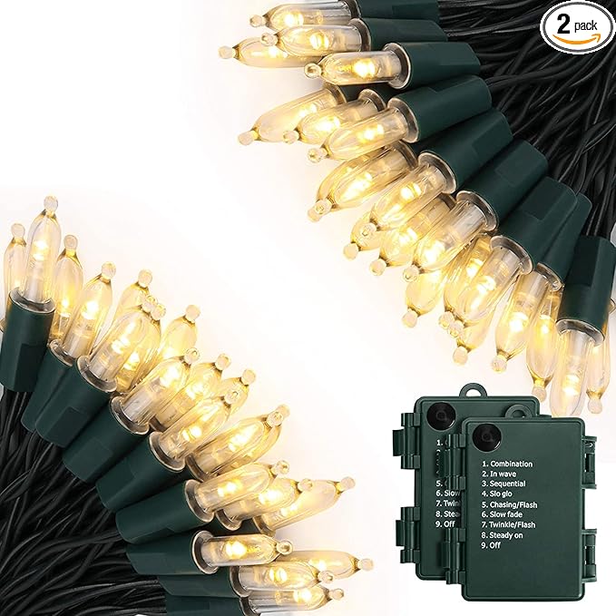 2-Pack 17ft Christmas LED String Lights, Waterproof Timer Lights