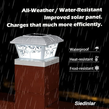 SIEDiNLAR Solar Post Cap Lights Outdoor 2 Color Modes 8 LEDs for 4x4 5x5 6x6 Posts Fence Deck Patio Decoration Warm White & Cool White Lighting White (6 Pack)