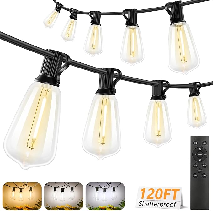 Outdoor String Lights, 120ft Waterproof LED