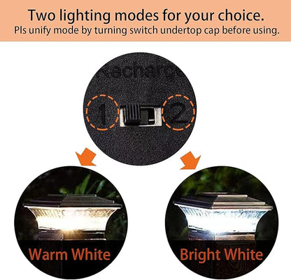 HUYIENO Solar Post Cap Lights Outdoor LED Lighting Deck Fence Cap Light Two Light Modes Warm White/Bright White Suitable for 4x4 Wooden Posts (Brushed Copper, 8pk)
