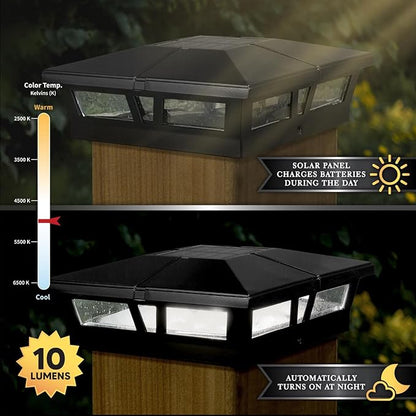 Classy Caps Cambridge Solar Post Cap, SLC771B, 6x6, Black Aluminum – High Performance, Energy Efficient, Weather-Resistant, Durable Design, Fits 5"x5",5.5"x5.5" & 6"x6" Posts (Adaptor Included)