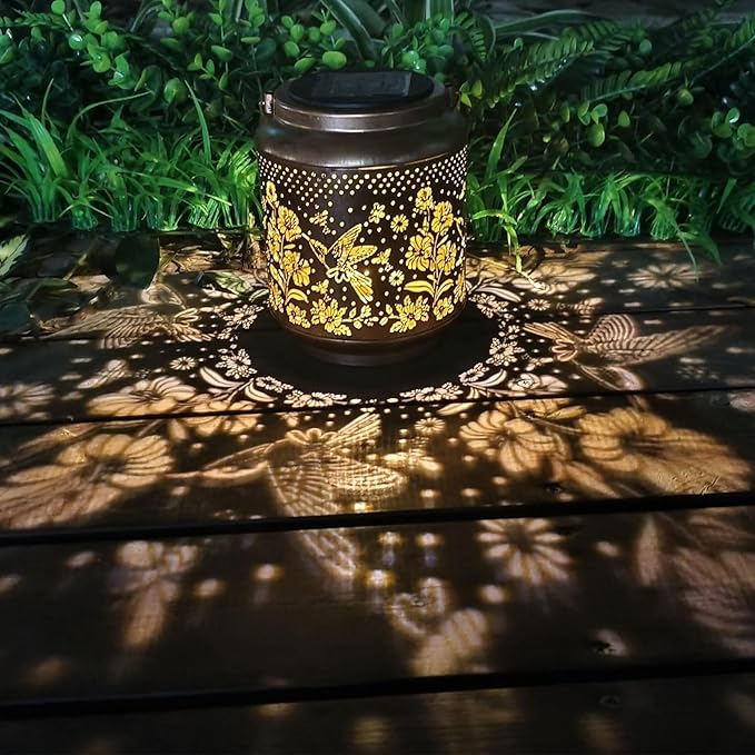 Hummingbird Solar Lanterns Outdoor Waterproof Hanging,Garden Decor Metal Watering can Lights,Solar Lights Hummingbird Gifts for Women Mom Decorative Lanterns for Patio,Lawn,Porch,Pathway,Garden Deco