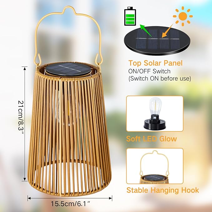 4 Pack Solar Lanterns Outdoor Waterproof, Hanging Rattan Woven Solar Lights with Auto On/Off, Decorative Gifts for Garden, Yard, Patio, Tree, Porch, Lawn, Pathway & Outside Tabletop Decor