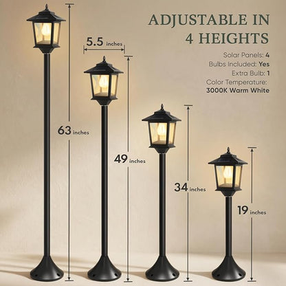 PASAMIC Outdoor Solar Post Lights, 2-Pack 63" Dusk to Dawn Solar Lamp Posts, Waterproof Floor Lamps, Warm White Pole Lights for Patio with Replaceable Bulb