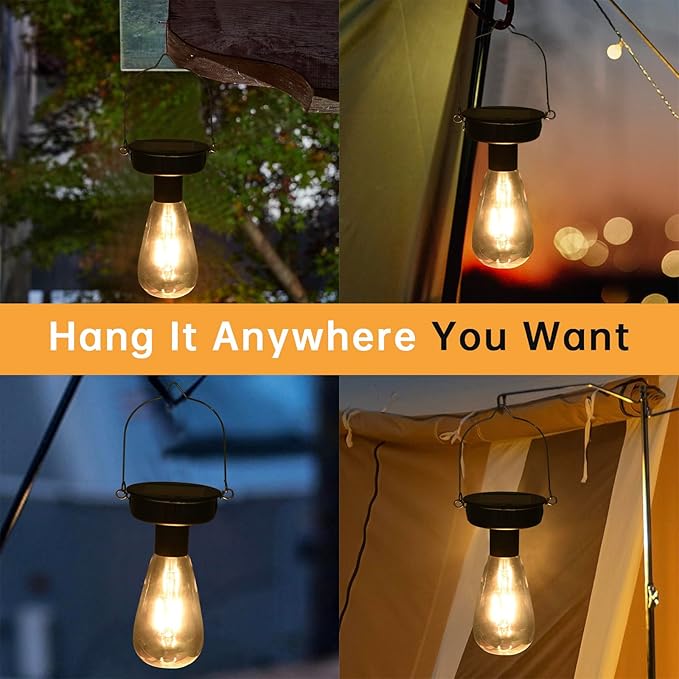ELUTENG 4 Pack Solar Hanging Lights Replacement Top with Bulb 3.15 Inch Solar Light Replacement Top Part with Bulbs Waterproof Solar Lantern Accessories Tools for DIY Outdoor Lanterns