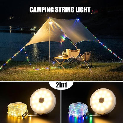 Solar Camping String Lights, 4 in 1 Outdoor Camping Lantern with 8 Lighting Modes(32.8Ft), Quick 30s Recovery, Waterproof, Type-C Fast Charging, Portable Camping Lights for Camping/Yard/Hiking