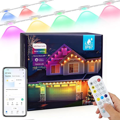 Permanent Outdoor Lights 150FT RGBIC LED Smart LED Lights, App/Remote Control IP68 Waterproof for Holiday Decor, 50 Scene Modes, DIY Lights Lighting Timing for Christmas Halloween Party M2