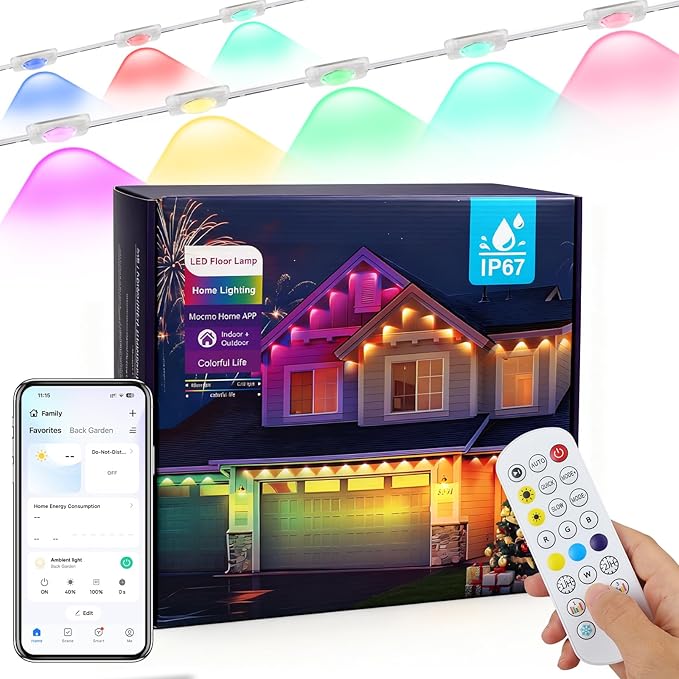 Permanent Outdoor Lights 250FT RGBIC LED Smart LED Lights, App/Remote Control IP68 Waterproof for Holiday Decor, 50 Scene Modes, DIY Lights Lighting Timing for Christmas Halloween Party M2