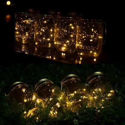 4-Pack Solar-powered Mason Jar Lights (Mason Jar / Handle Included),20 Bulbs Jar Hanging Light,Garden Outdoor Solar / Hanging Lantern,Decor Solar Light,Table Light,Patio Path Light,Warm White