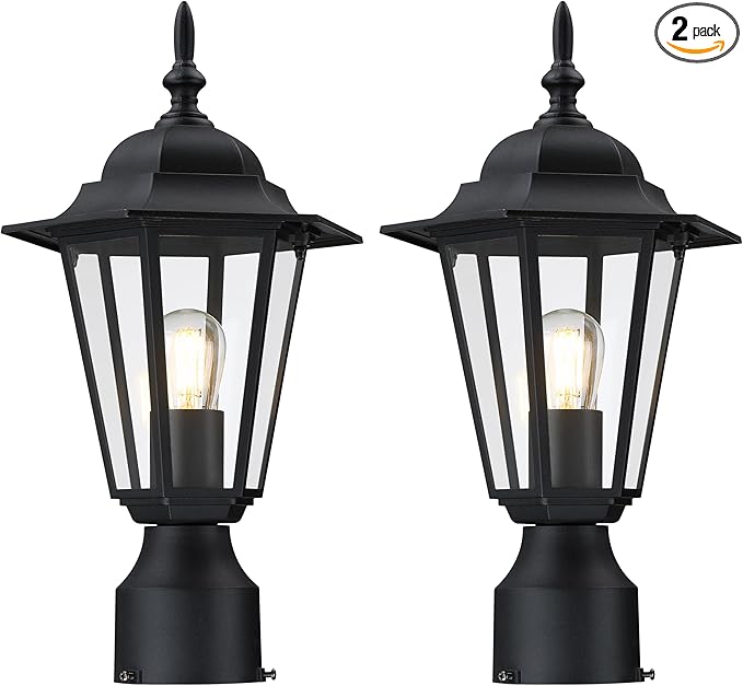 Black Pole Lantern with Planter, Solar Outdoor
