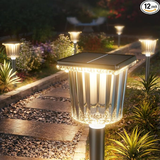 12-Pack Super Bright Solar Pathway Lights Outdoor Powered,Adjustable Warm&Cool White,Waterproof IP65 Solar Garden Decor Landscape Lighting Outside for Front Yard/Patio/Walkway/Driveway/Lawn/Path Light