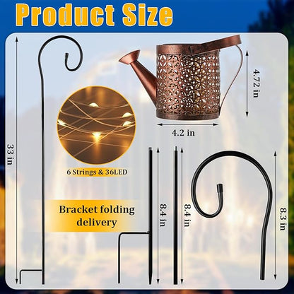 Honoson Solar Watering Can with Lights Solar Outdoor Garden Decor Fairy Water Can Hanging Lantern Landscape Sprinkle Waterproof Twinkle LED Decorative Gift for Women Yard Patio Pathway(Classic Style)