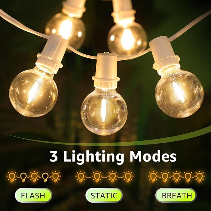 Mlambert 96Ft(2x48Ft) Solar String Lights, Outdoor Waterproof Patio Lights with 18 Shatterproof G40 Bulbs(2 Spare), Led Light for Backyard-White Wire