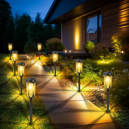 Solar Pathway Lights, Bright Solar Lights Outdoor Waterproof IP65, Auto On/Off Solar Lights for Outside, Solar Garden Lights Landscape Lighting for Walkway Lawn Yard (4 Pack)