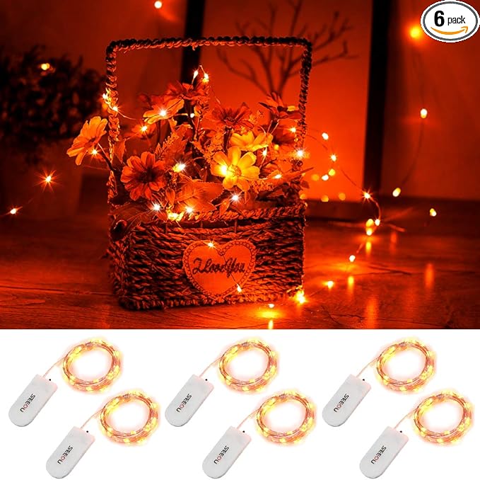 6-Pack 3ft Christmas LED String Lights, Waterproof Timer Lights