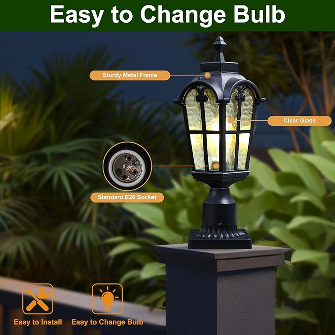 Outdoor Post Lights Fixture Anti-Rust Lamp Post Light Fixture Waterproof Exterior Pole Light Outside Pole Lighting for Yard Pathway Driveway Fence