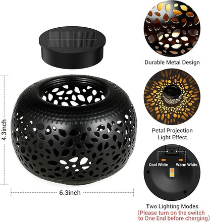 2 Pack Solar Lanterns Outdoor Waterproof Lights, Black Hollow Out Metal Table Light, Unique Gardening Gifts for Women Mom, Outside Garden Yard Balcony Indoor Tabletop Decorations, 2 Modes