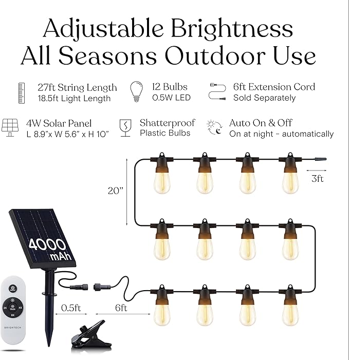27ft White Outdoor Edison String Lights, Weatherproof