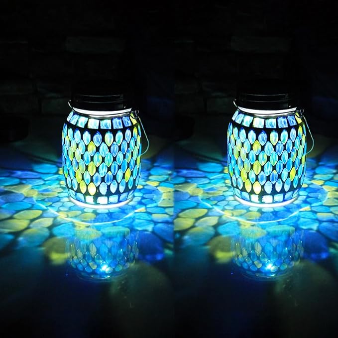 Solar Mosaic Lanterns 2-Pack, Outdoor Hanging LED Decor
