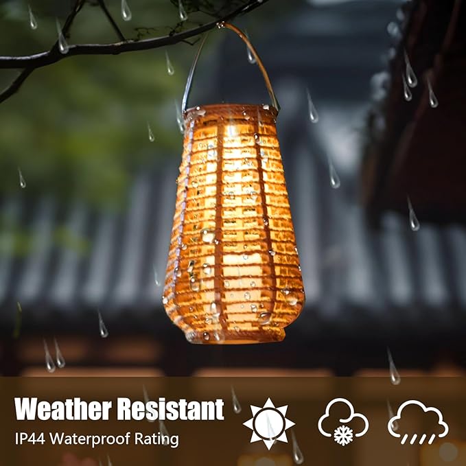2 Pack Solar Lanterns Outdoor Waterproof, Imitation Candle Lantern in Bohemian Style for Garden, Backyard, Patio Decor, Birthday Gifts for Women Mom Grandma, Hanging Garden Lights for Outside