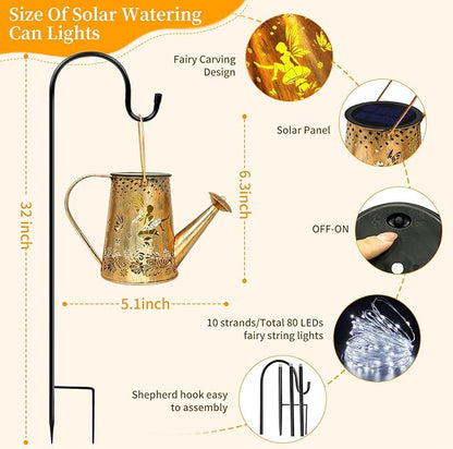 YJFWAL Solar Watering can with Lights, Unique Gifts for Mom Grandma Women Birthday, Waterproof Gardening Gifts Watering Can with Cascading Lights Outdoor Decor for Garden Patio Yard Pathway
