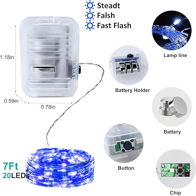 12-Pack 20 LED Christmas Twinkle Lights, 7ft Waterproof for Yard