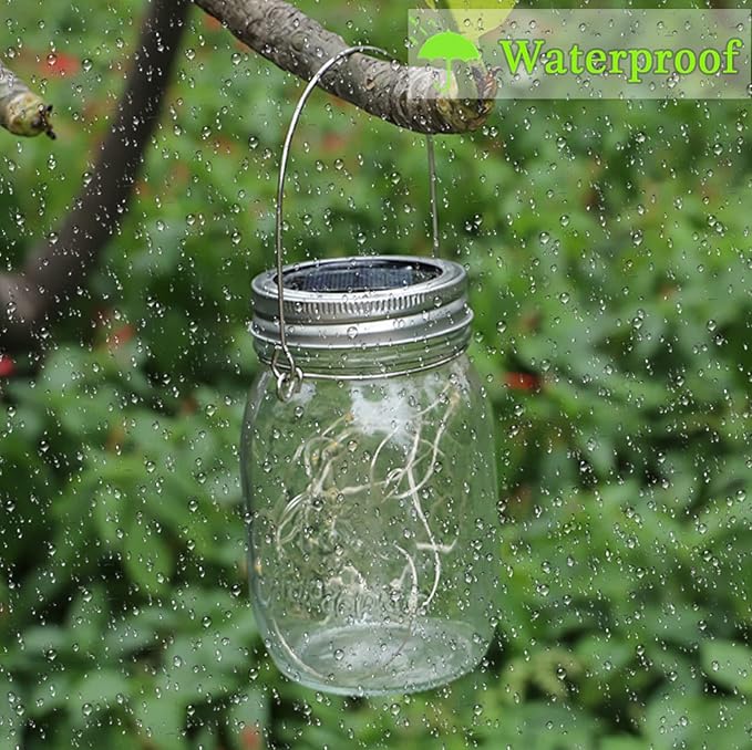 SmilingTown Solar Mason Jar Lights 10 Pack 20 LED Waterproof Outdoor Fairy Firefly String Light Lids with 10 Hangers Rust Resist for Patio Lawn Garden Wedding Lantern Decor No Jars (Cool White)