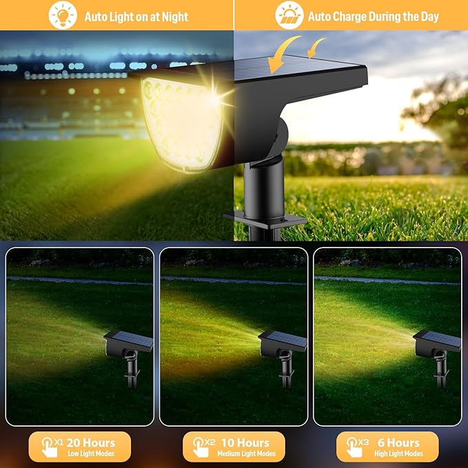 6-Pack 76 LED Solar Yard Spotlights, Waterproof