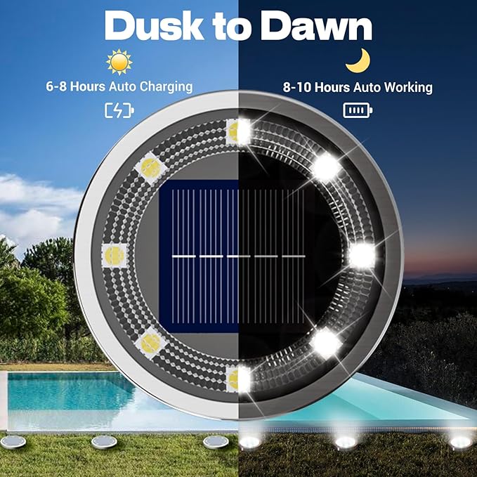 Solar Ground Lights,18 Pack Flat Solar Lights Outdoor Waterproof, Bright LED Solar Disc Lights, 6000K Cool White Landscape Lighting for Outside Yard Garden Pathway Driveway Lawn