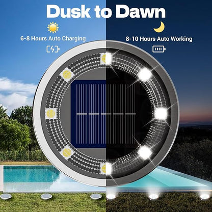 Solar Ground Lights,12 Pack Flat Solar Lights Outdoor Waterproof, Bright LED Solar Disc Lights, 6000K Cool White Landscape Lighting for Outside Yard Garden Pathway Driveway Lawn