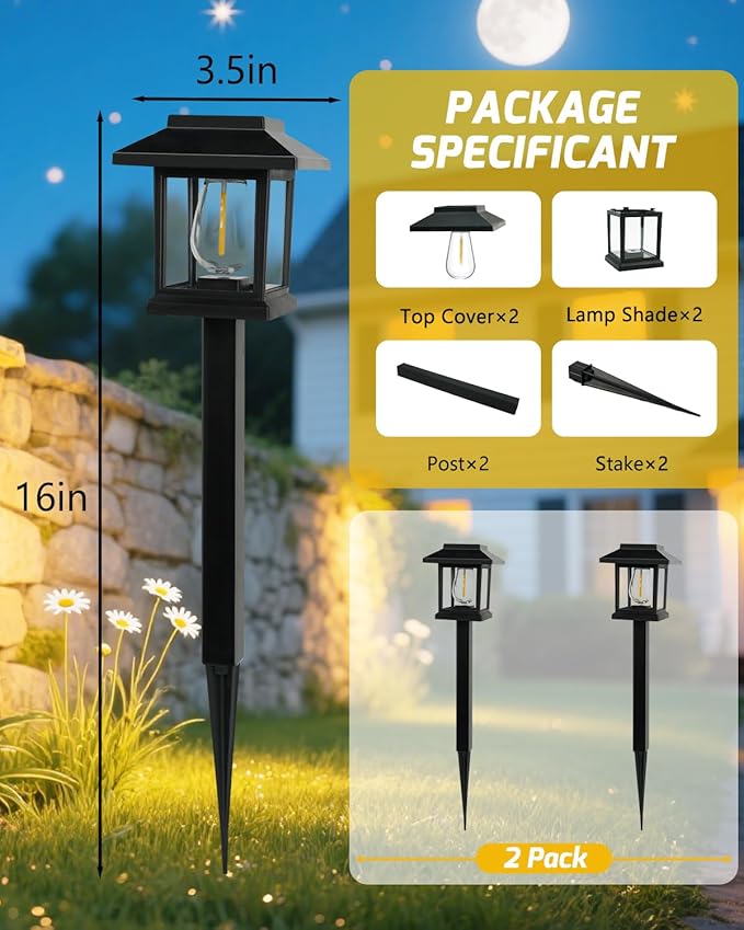 Solar Pathway Lights 2-Pack, Yard LED