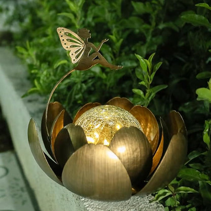 MUMTOP Fairy Garden Solar Lights Outdoor Decor, Waterproof Lotus Solar Outdoor Lanterns Fairy Glass Crackle Globe Lotus Flower Tabletop Lamp for for Patio Pathway Yard Garden Decor
